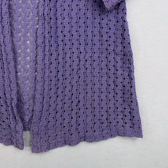 La Belle Cardigan Women M Purple Lace Crochet Open Flowy Drapey Coastal Cottage - Picture 5 of 12